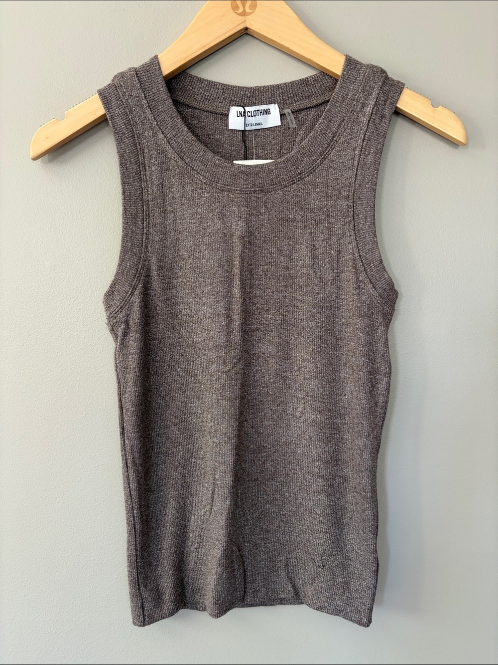 Evereve LNA Clothing Jones Rib Tank XS Cocoa Brown Heathered Classic Minimalist